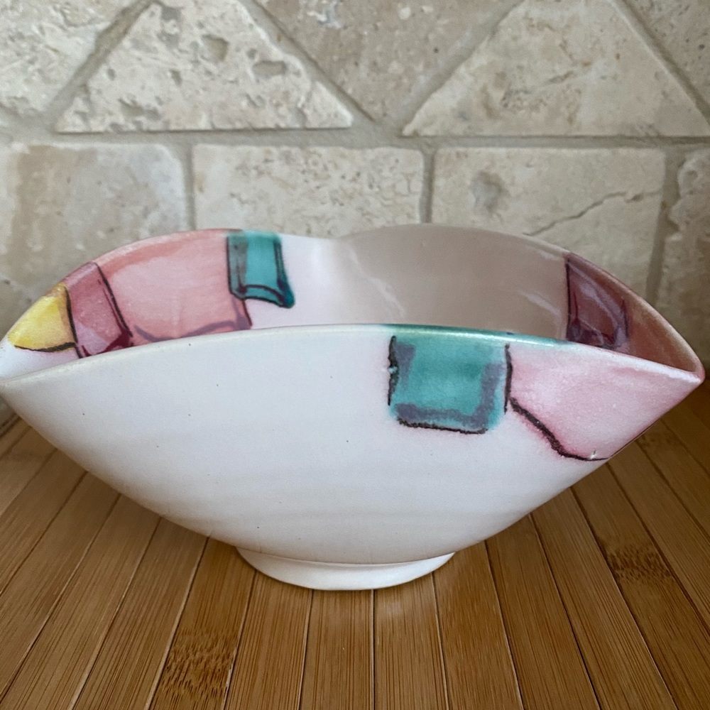 Hand-Painted Mid-Century Modern Art Bowl signed - Picture 1 of 14